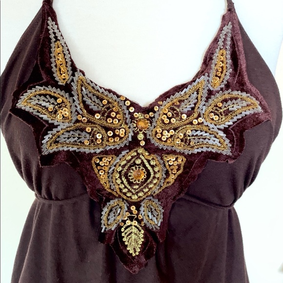 Georgiou Studio Brown Embellished Halter Top - Picture 2 of 4